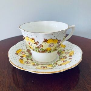 Vintage Rosina-Queens China teacup and saucer set with yellow flowers